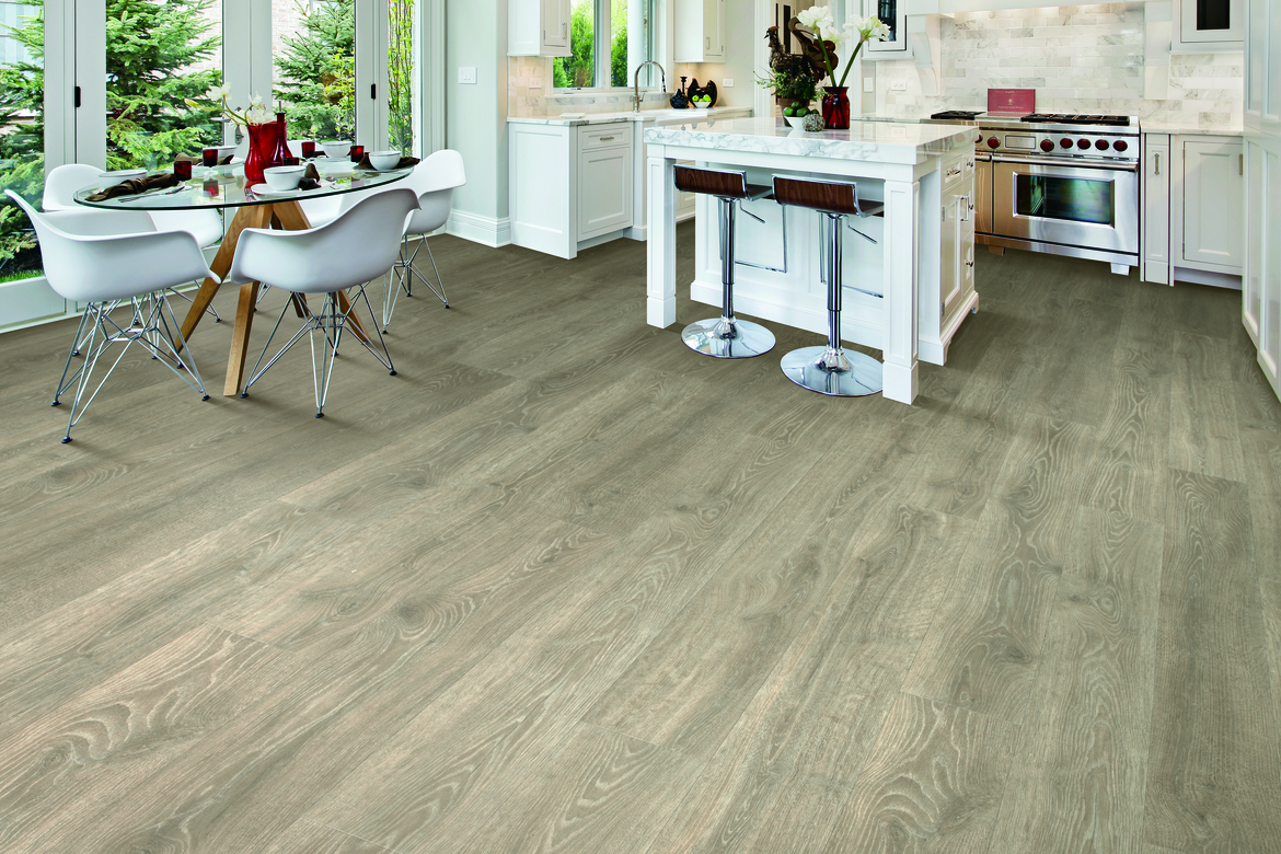 kitchen with wood-look laminate flooring